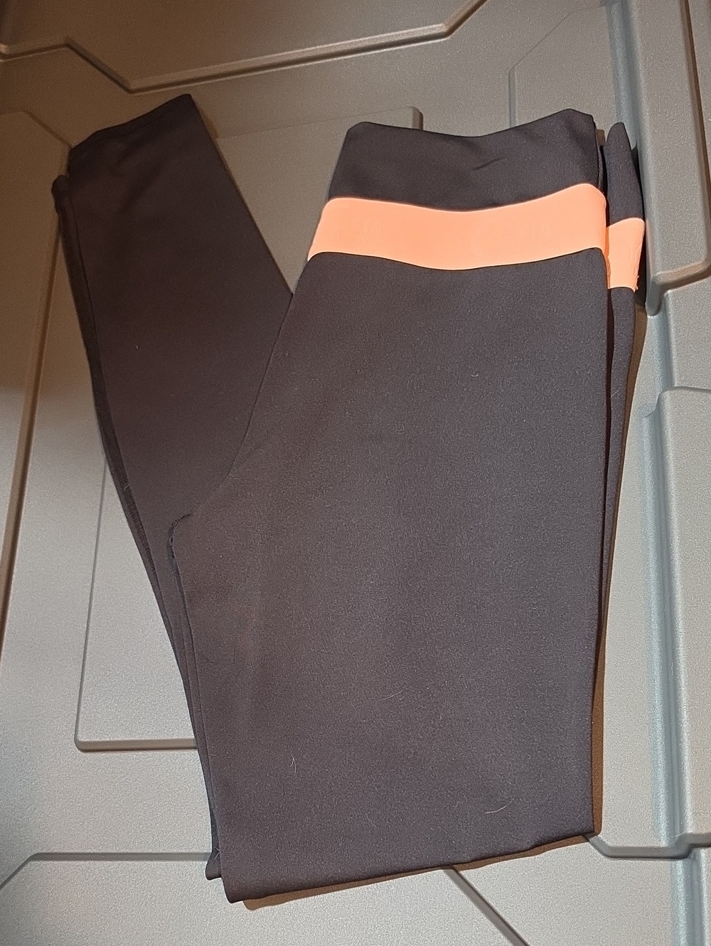 Women's Black Leggings with Coral Accent Stripe